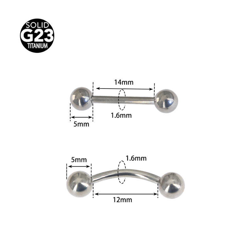G23 Titanium 14G Curved Barbell Tongue Barbell | 14/12mm - Image 2