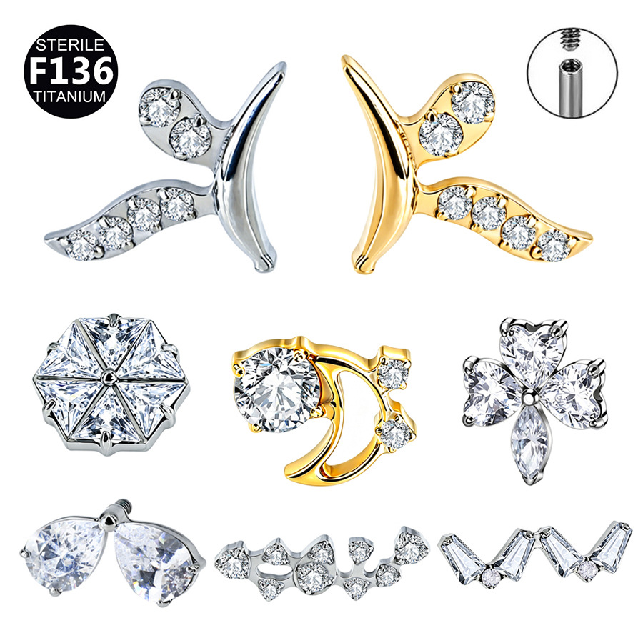 ASTM F136 Titanium 20G Moon Flower Internally Threaded Labret Stud