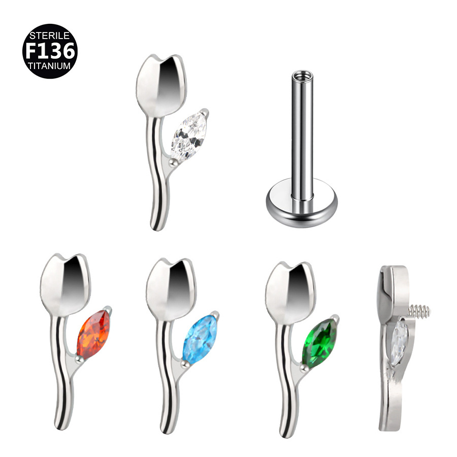 ASTM F136 Titanium 20G Flower Labret Stud | 2mm Length - Image 6