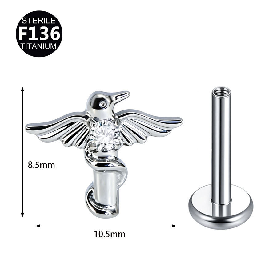 ASTM F136 Titanium 20G Moon Leaf Internally Threaded Labret Stud - Image 2
