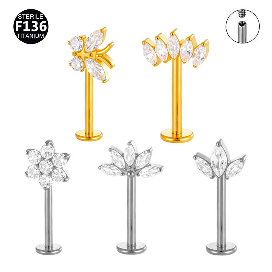 ASTM F136 Titanium 20G Butterfly Flower Internally Threaded Labret Stud