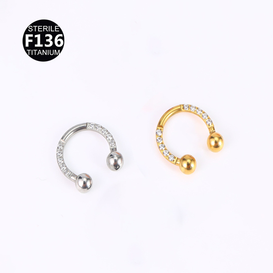 ASTM F136 Titanium CZ Externally Threaded Horseshoe Ring - Image 3