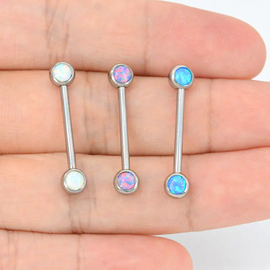 ASTM F136 Titanium 14G Opal Internally Threaded Nipple Ring | 16mm Length - Image 5