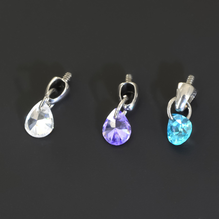 ASTM F136 Titanium 20G CZ Teardrop Pendant Internally Threaded Labret Stud - Image 3
