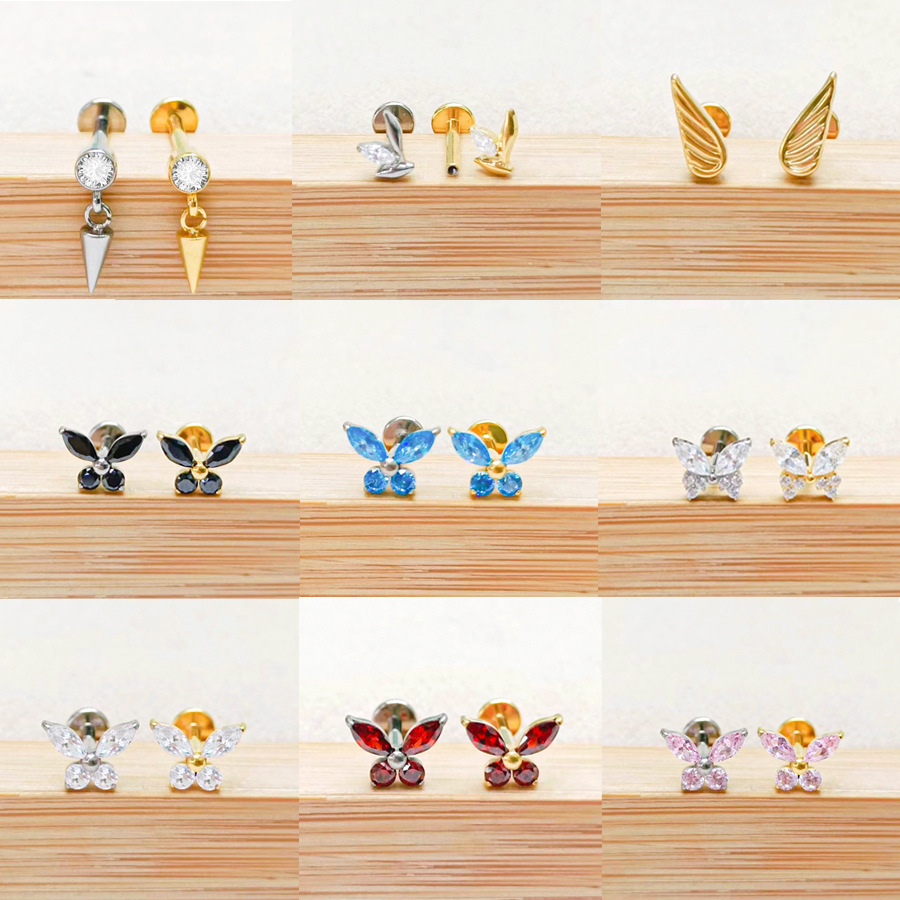 ASTM F136 Titanium 16G CZ Flower Wing Labret Stud - Image 5