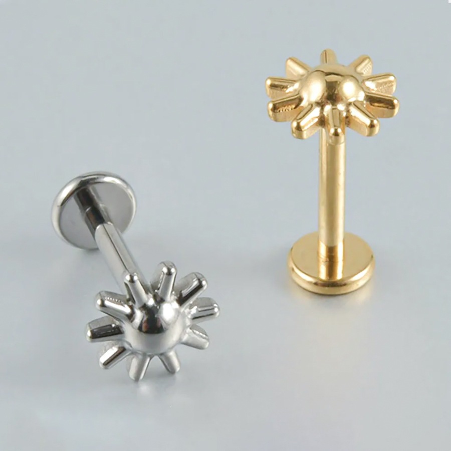 ASTM F136 Titanium 20G Sun Flower Cute Internally Threaded Labret Stud - Image 3