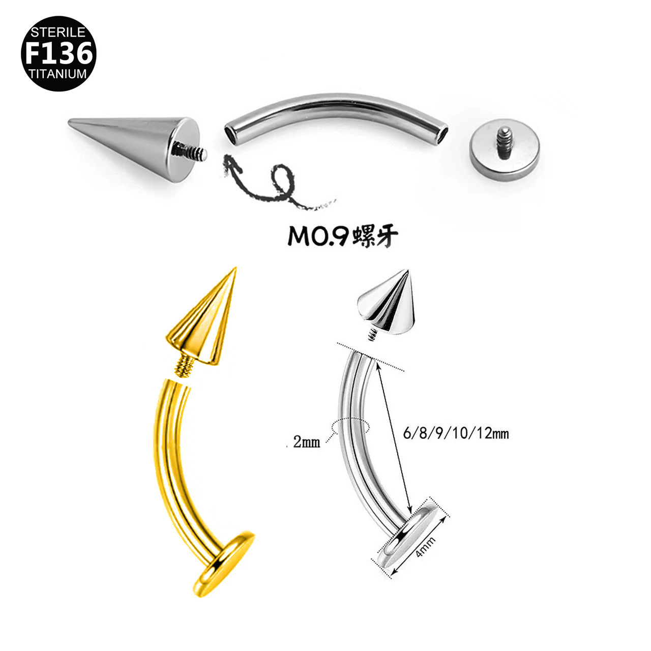 ASTM F136 Titanium Spike Labret Stud