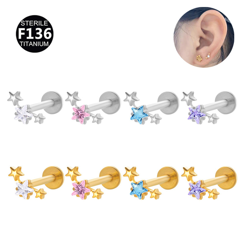 ASTM F136 Titanium 20G CZ Star Flower Labret Stud