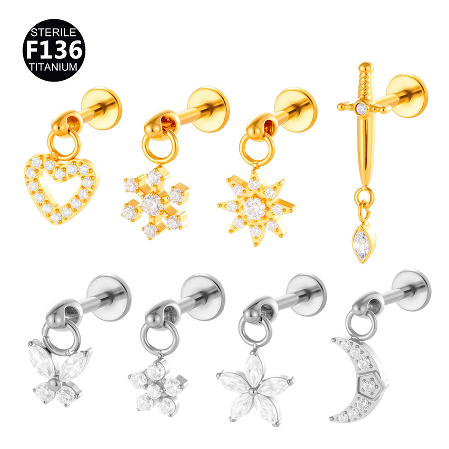 ASTM F136 Titanium 20G Heart Moon Internally Threaded Labret Stud