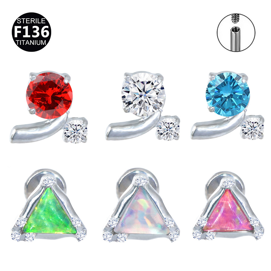 ASTM F136 Titanium 20G Opal Unique Internally Threaded Labret Stud