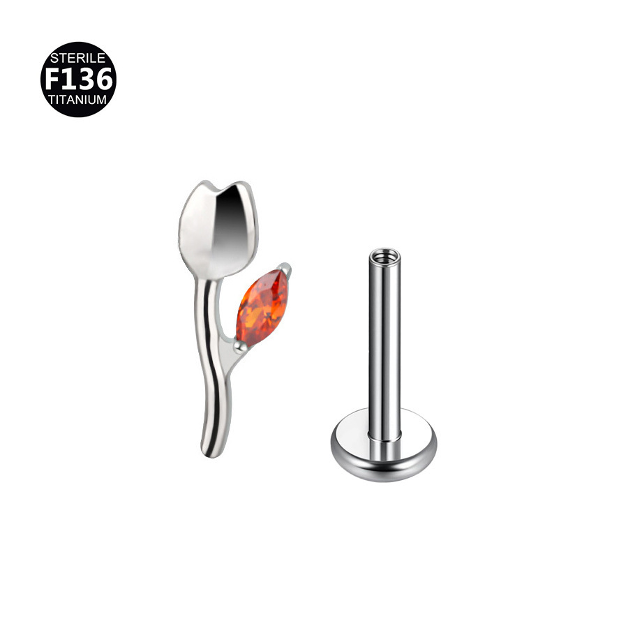 ASTM F136 Titanium 20G Flower Labret Stud | 2mm Length - Image 7