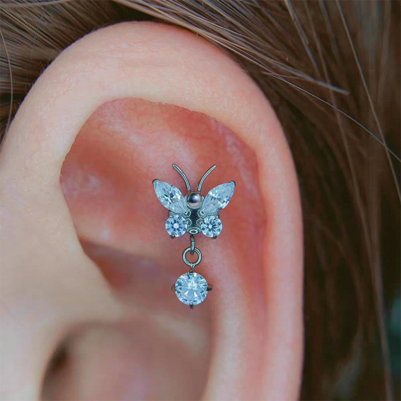 ASTM F136 Titanium CZ Butterfly Internally Threaded Labret Stud - Image 4