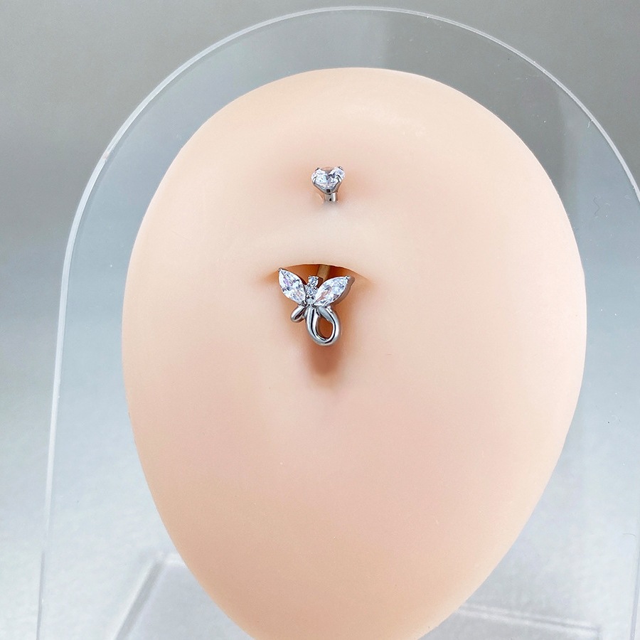 ASTM F136 Titanium CZ Flower Internally Threaded Navel Ring - Image 8