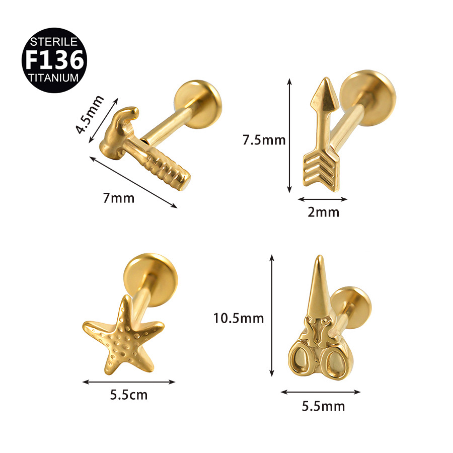 ASTM F136 Titanium Starfish Tool Internally Threaded Labret Stud - Image 3