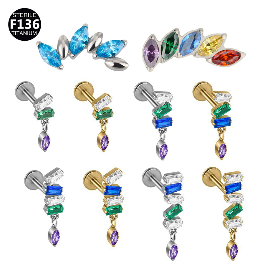 ASTM F136 Titanium 20G Teardrop Pendant Colorful Internally Threaded Flat Back Labret Stud