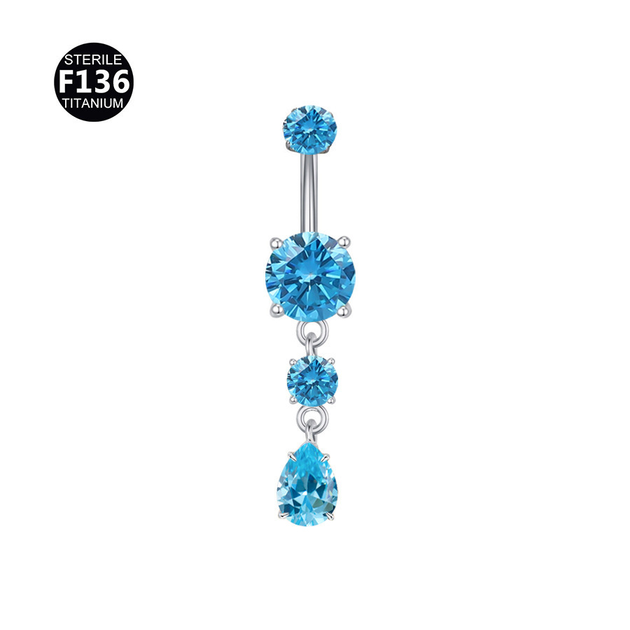 ASTM F136 Titanium CZ Teardrop Round Internally Threaded Navel Ring | 10/12mm - Image 3