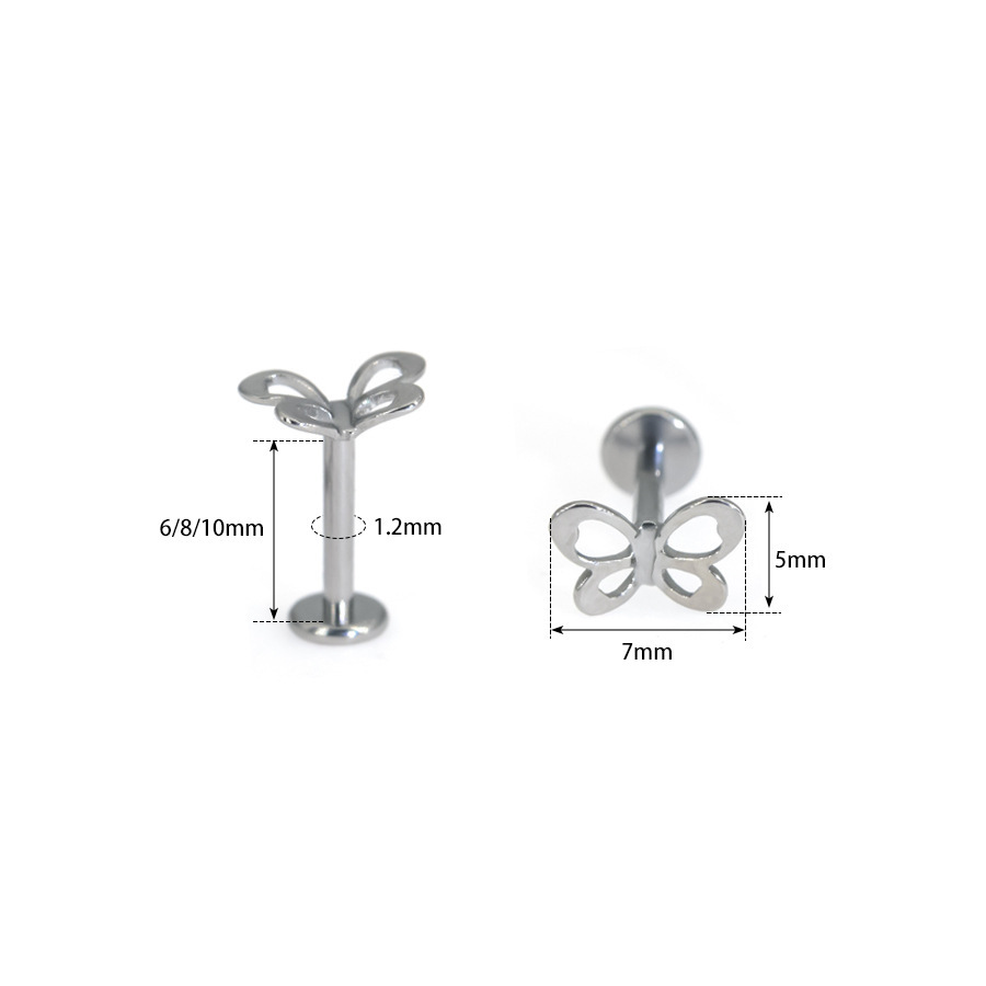 ASTM F136 Titanium 20G Butterfly Filigree Internally Threaded Labret Stud | 2mm - Image 2