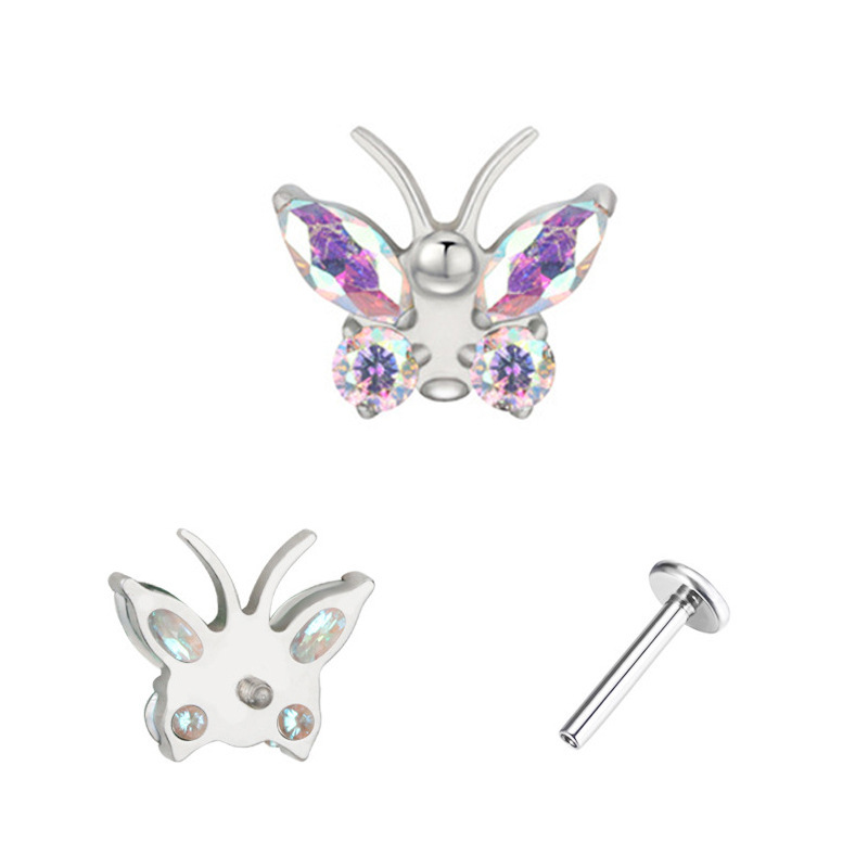 ASTM F136 Titanium CZ Butterfly Colorful Internally Threaded Labret Stud - Image 4