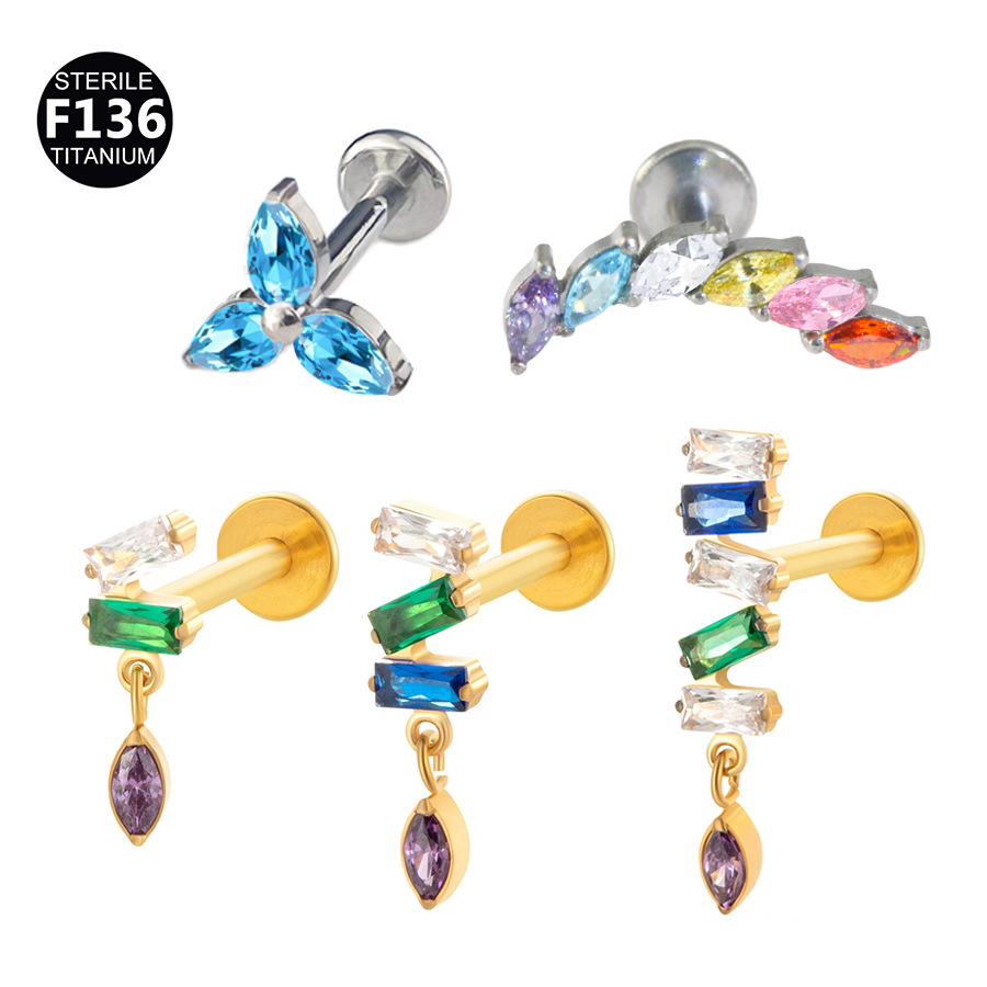 ASTM F136 Titanium 20G Teardrop Pendant Colorful Internally Threaded Flat Back Labret Stud - Image 9