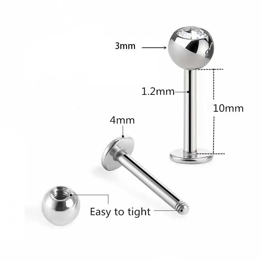 ASTM F136 Titanium CZ Externally Threaded Labret Stud - Image 3