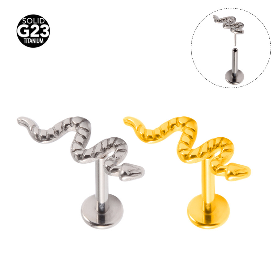 G23 Titanium Snake Unique Threadless Push-In Labret Stud