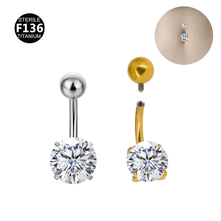 ASTM F136 Titanium CZ Ball Prong Internally Threaded Navel Ring