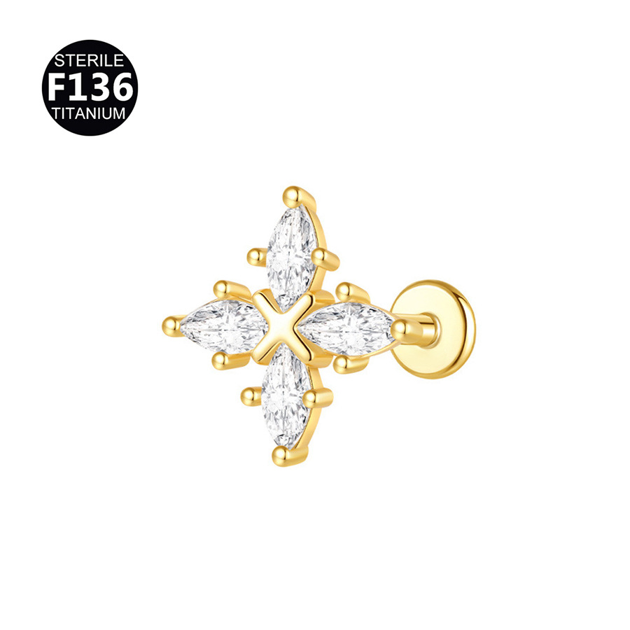 ASTM F136 Titanium Cross Eye Internally Threaded Flat Back Labret Stud - Image 3