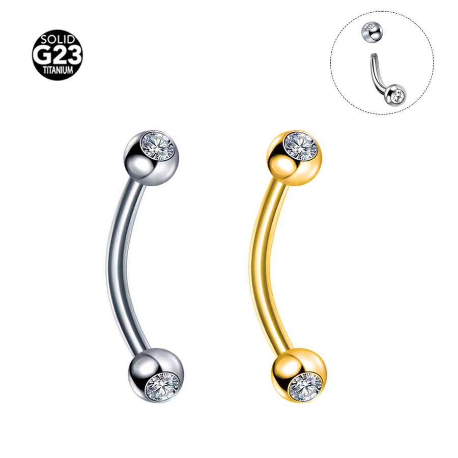 G23 Titanium CZ Ball Externally Threaded Curved Barbell Eyebrow Ring | 10mm