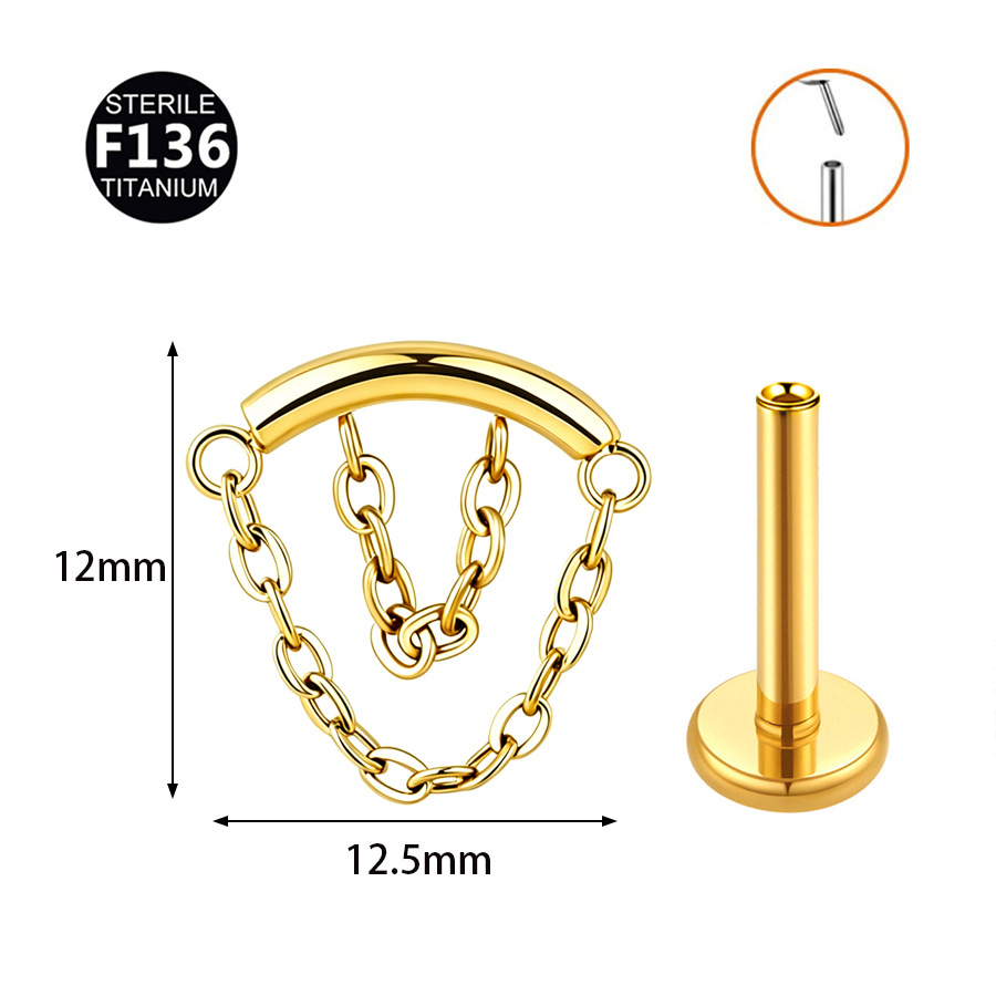 ASTM F136 Titanium Chain Pendant Threadless Push-In Labret Stud - Image 6