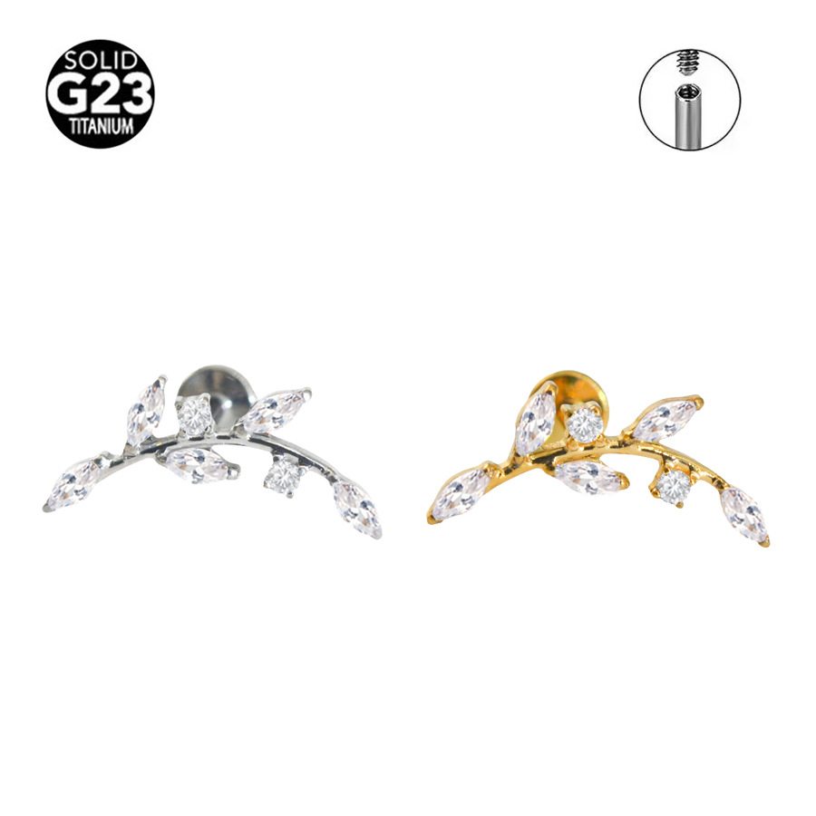 ASTM F136 Titanium CZ Leaf Labret Stud
