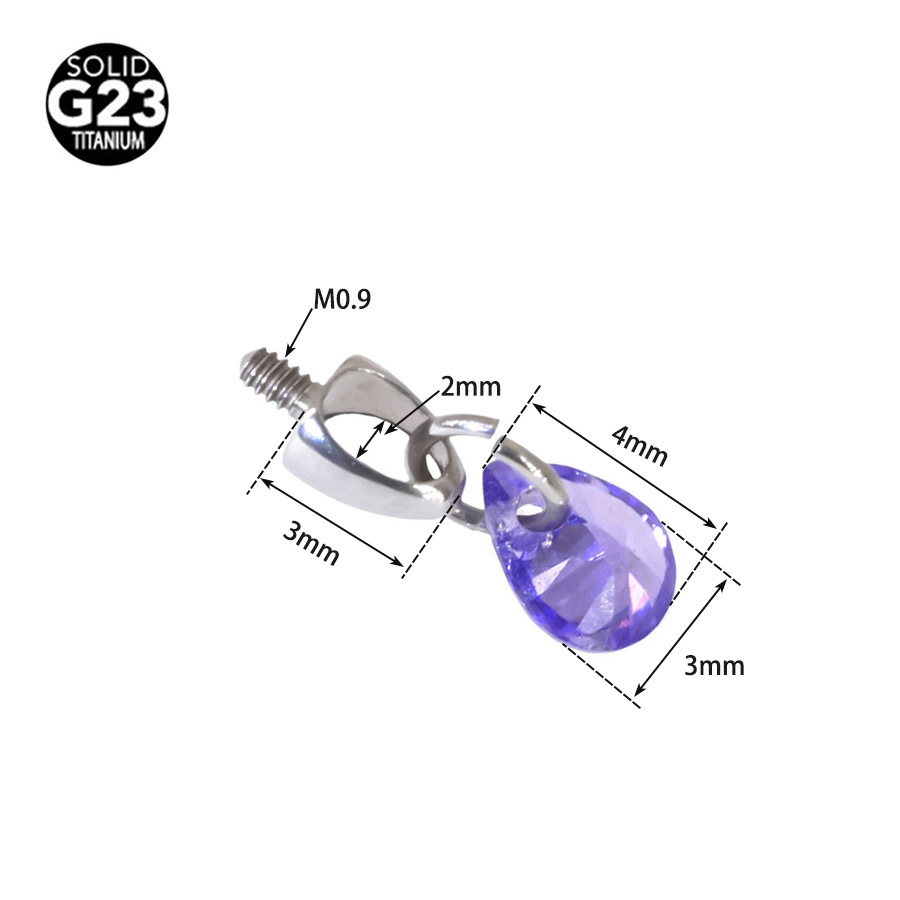 ASTM F136 Titanium 20G CZ Teardrop Pendant Internally Threaded Labret Stud - Image 2