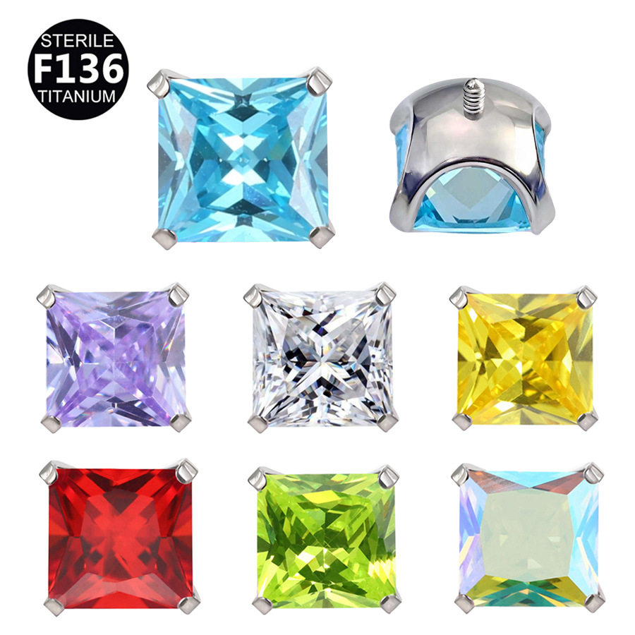 ASTM F136 Titanium 20G CZ Square Labret Stud | 3-6mm