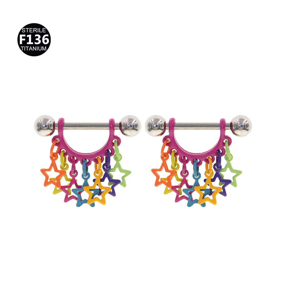 ASTM F136 Titanium Heart Star Colorful Nipple Ring - Image 9