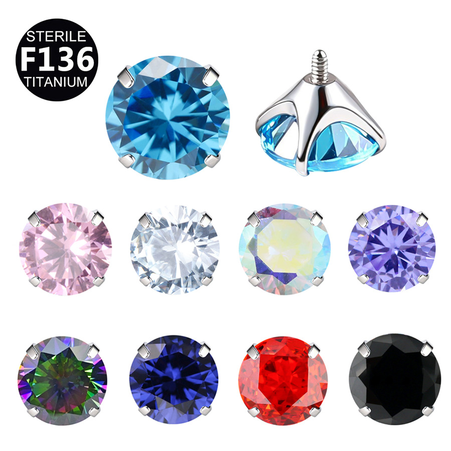 ASTM F136 Titanium 16G CZ Round Labret Stud | 2-5mm Stone