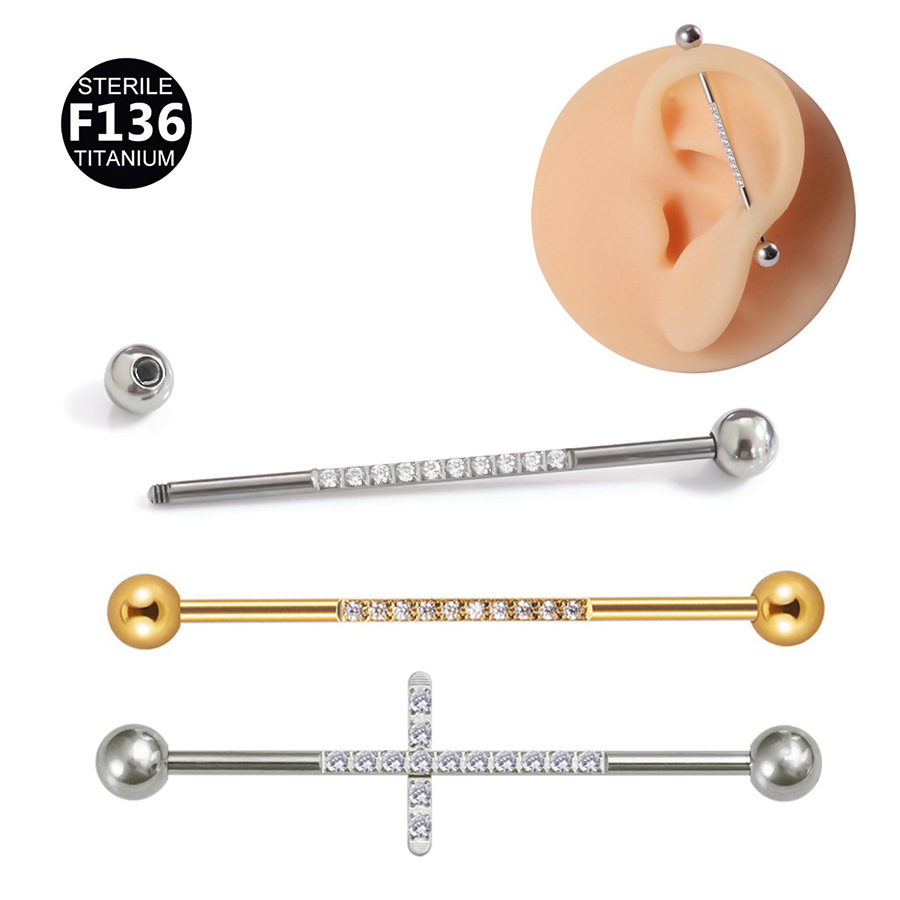 G23 Titanium 14G CZ Chain Ball Externally Threaded Labret Stud