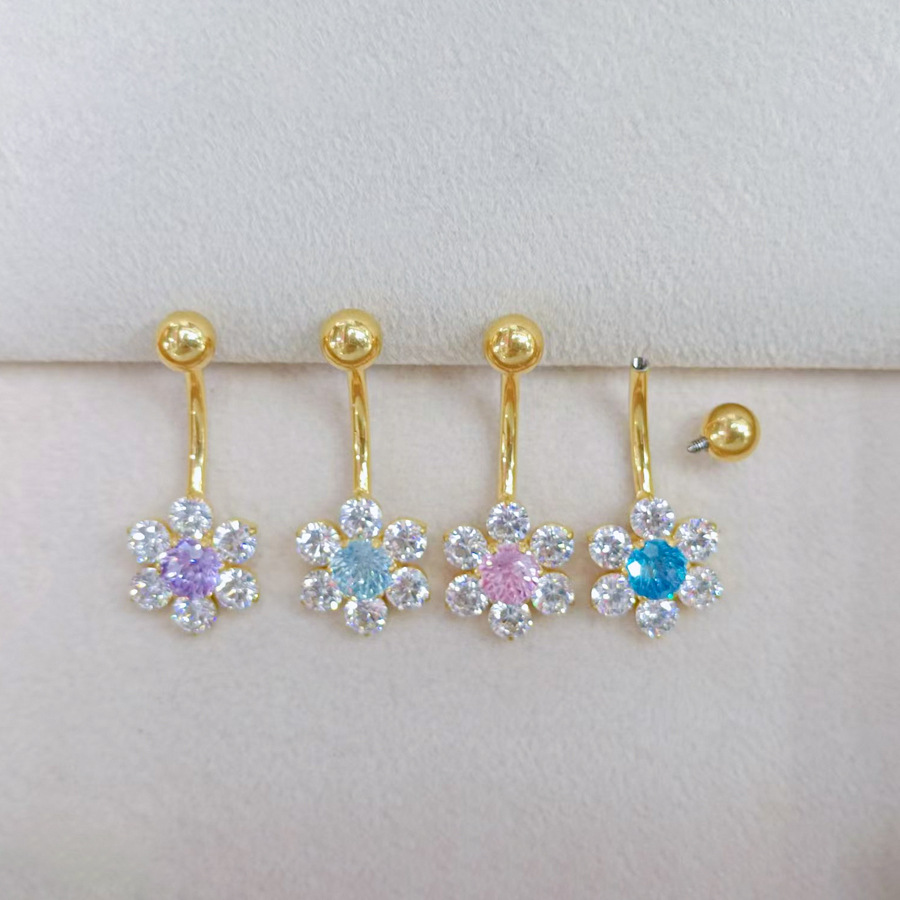ASTM F136 Titanium CZ Butterfly Flower Navel Ring - Image 6