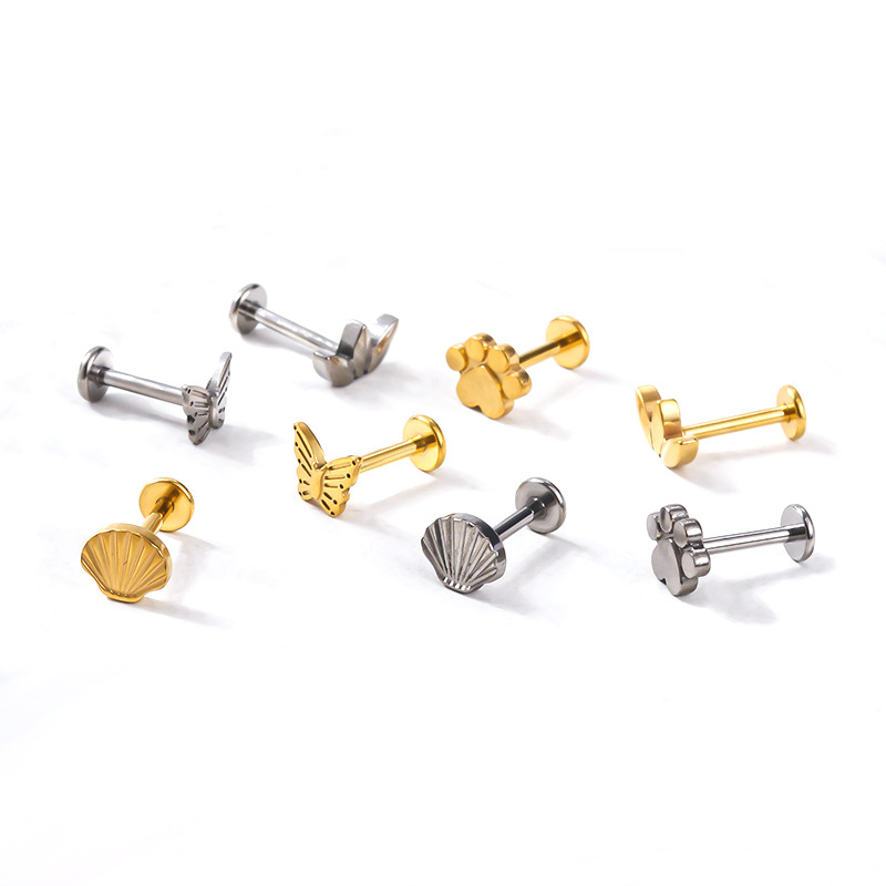 ASTM F136 Titanium 20G Butterfly Heart Internally Threaded Labret Stud - Image 4