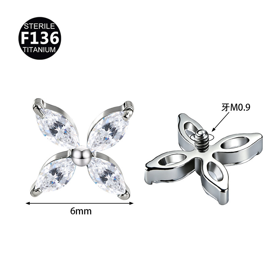 ASTM F136 Titanium 20G Flower Marquise Cute Internally Threaded Labret Stud - Image 2