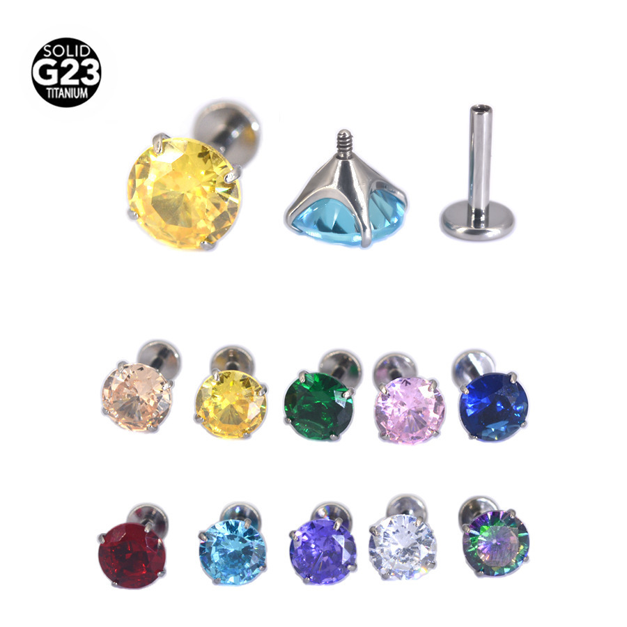 G23 Titanium 20G CZ Flower Prong Labret Stud | 6mm