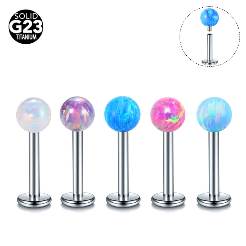 ASTM F136 Titanium Opal Ball Internally Threaded Labret Stud