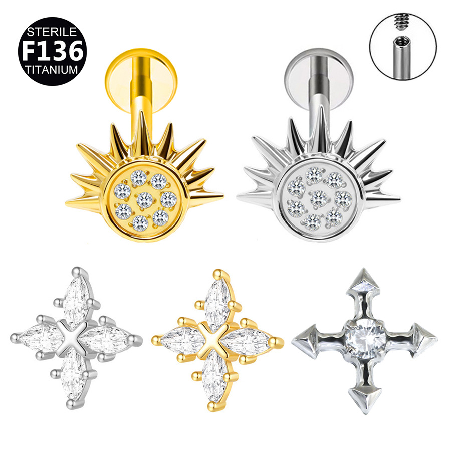 ASTM F136 Titanium Cross Eye Internally Threaded Flat Back Labret Stud