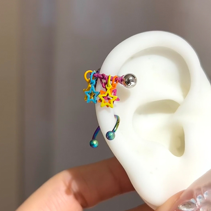 ASTM F136 Titanium Heart Star Colorful Nipple Ring - Image 4