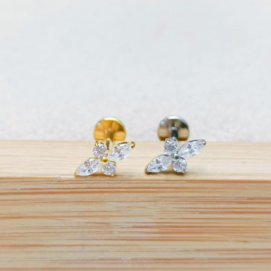 ASTM F136 Titanium Moon Marquise Gold Labret Stud - Image 5