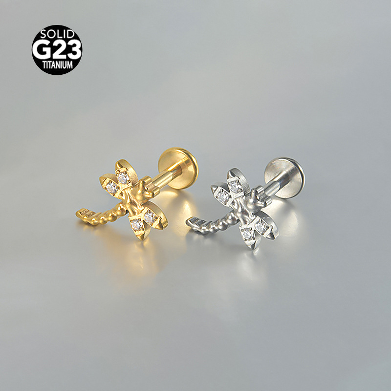 G23 Titanium CZ Dragonfly Internally Threaded Labret Stud - Image 5