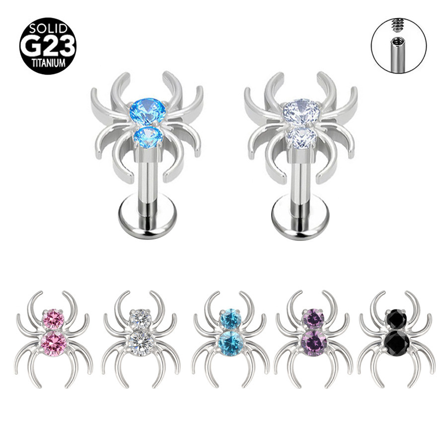 ASTM F136 Titanium CZ Spider Labret Stud