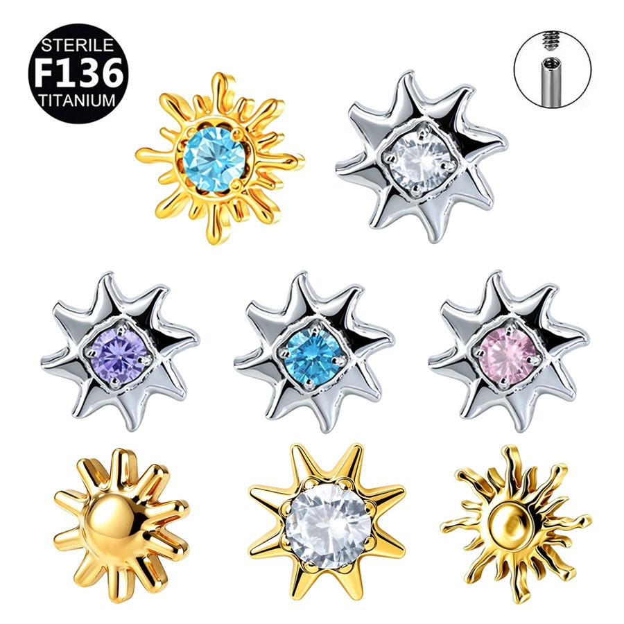 ASTM F136 Titanium 20G Sun Flower Cute Internally Threaded Labret Stud