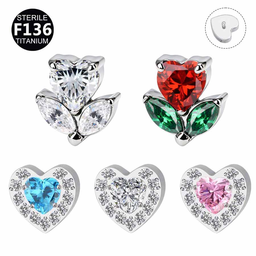 ASTM F136 Titanium 20G Heart Flower Cute Internally Threaded Flat Back Labret Stud