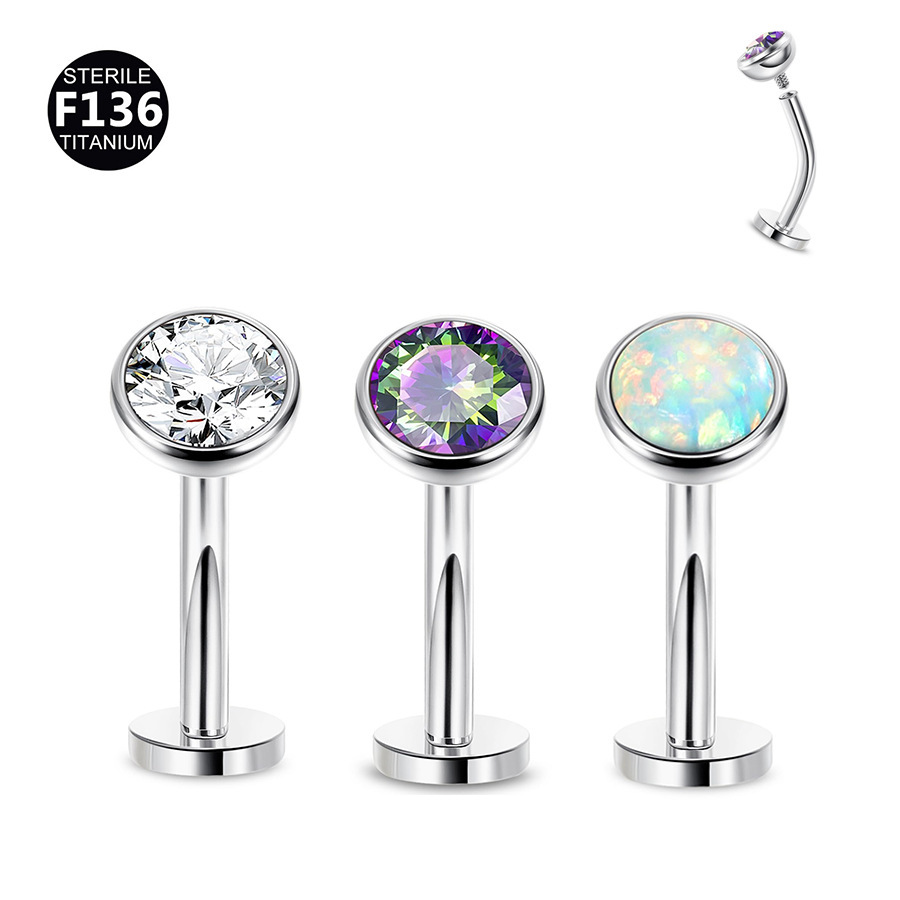 ASTM F136 Titanium 14G Opal Colorful Internally Threaded Curved Barbell Navel Ring | 12-16mm Length