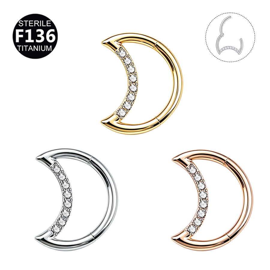 ASTM F136 Titanium CZ Moon Nose Ring - Image 9