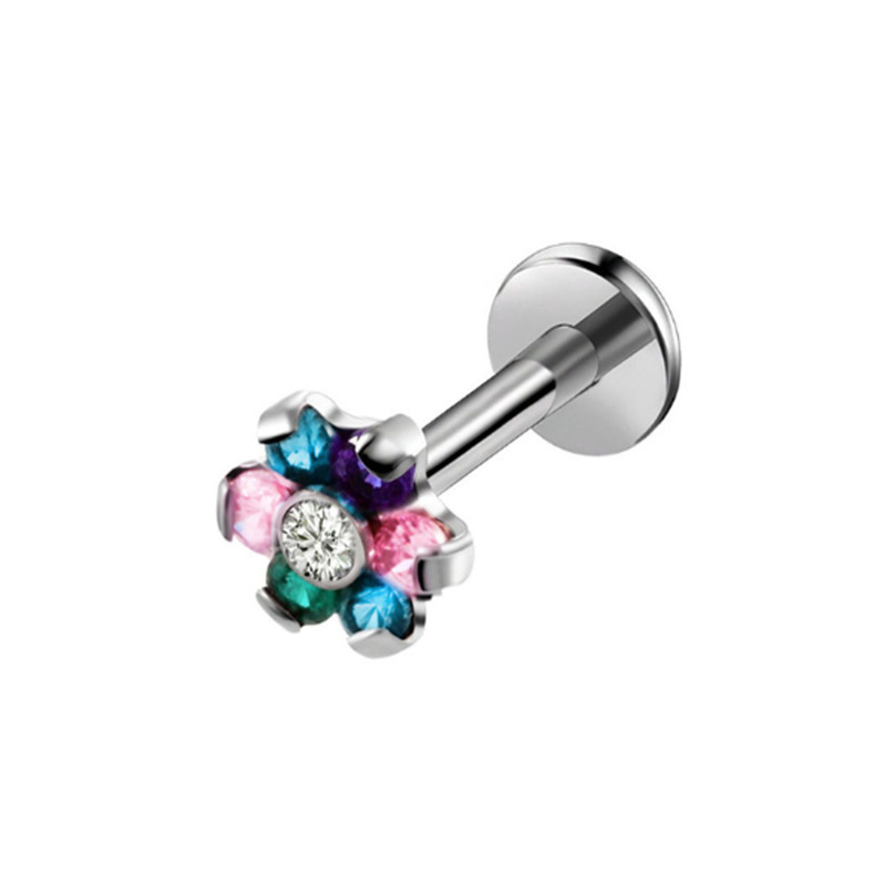 G23 Titanium CZ Flower Internally Threaded Labret Stud - Image 2